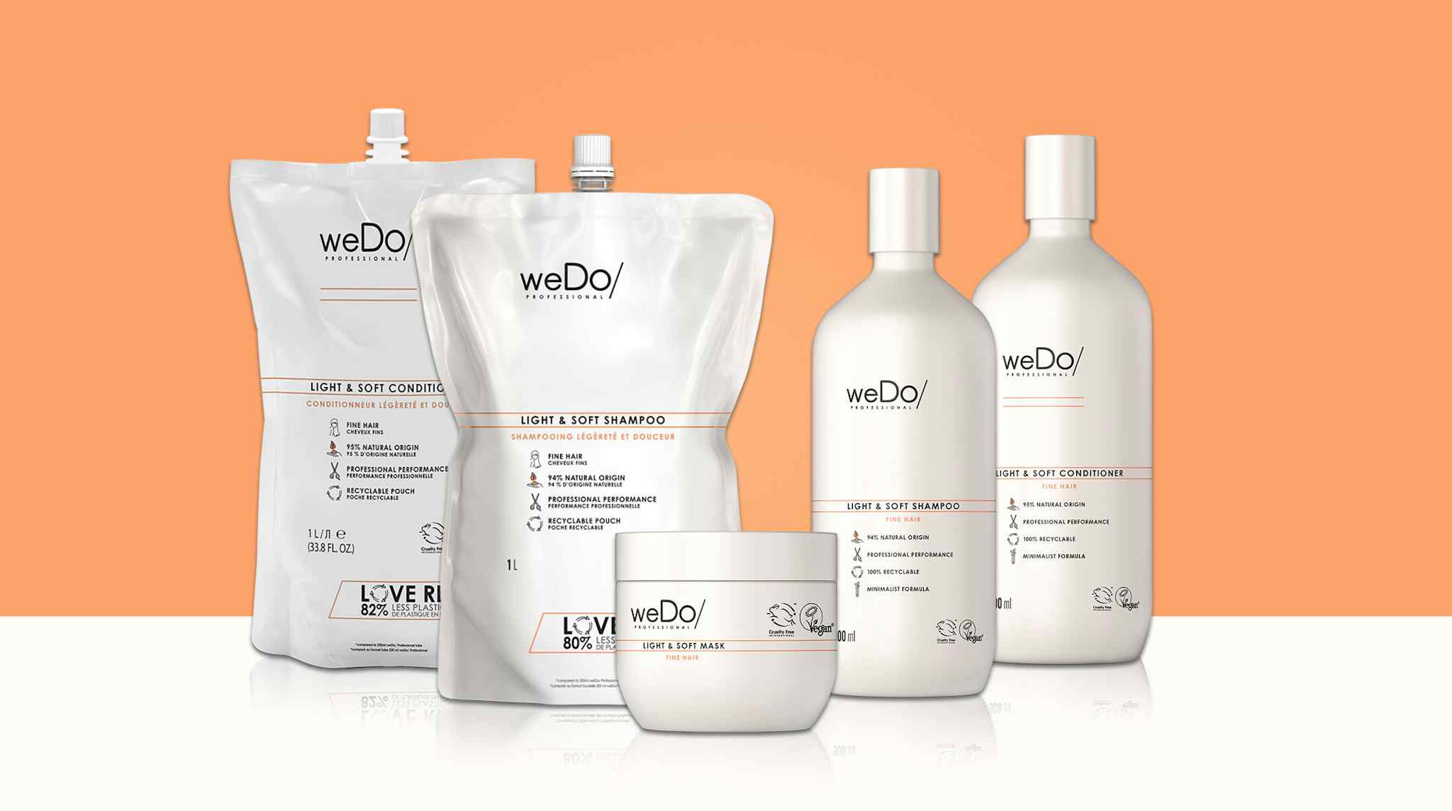 weDo Light & Soft care line Professional’s range of recyclable, vegan hair products